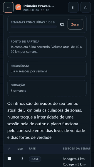 Programa 5 km Progressiva em uso
